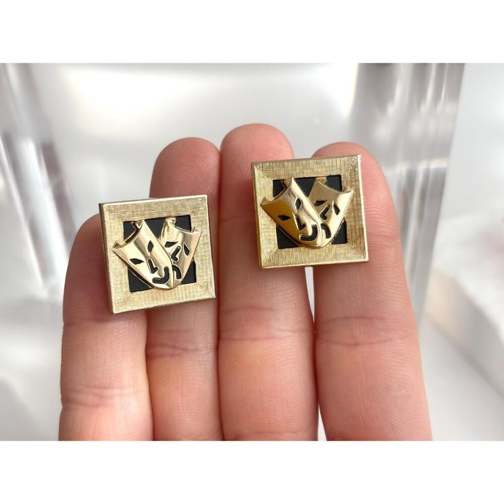 Swank Theater Mask Designed Comedy + Tragedy Gold Toned Square Vintage Enclosure - Picture 14 of 14